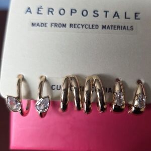 Aeropostale Gold-Tone Hoop & CZ Accent Earring Set